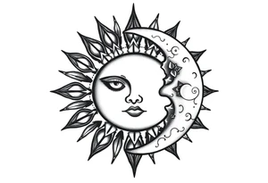 sun and moon with constellation patterns tattoo idea