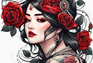 Red rose with a pearls dangling tattoo idea