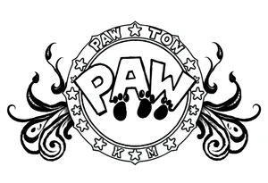 Paw Patrol Badge with footprints chasing letters KMC around the outside staggered tattoo idea