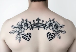 Damian, crown, flowers, cheetah print , hearts tattoo idea