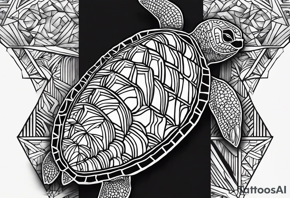Butt and leg male sleeve turtle geometric tattoo idea