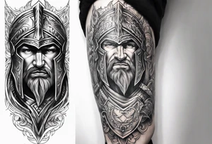 Leg sleeve of Spartan Greaves tattoo idea