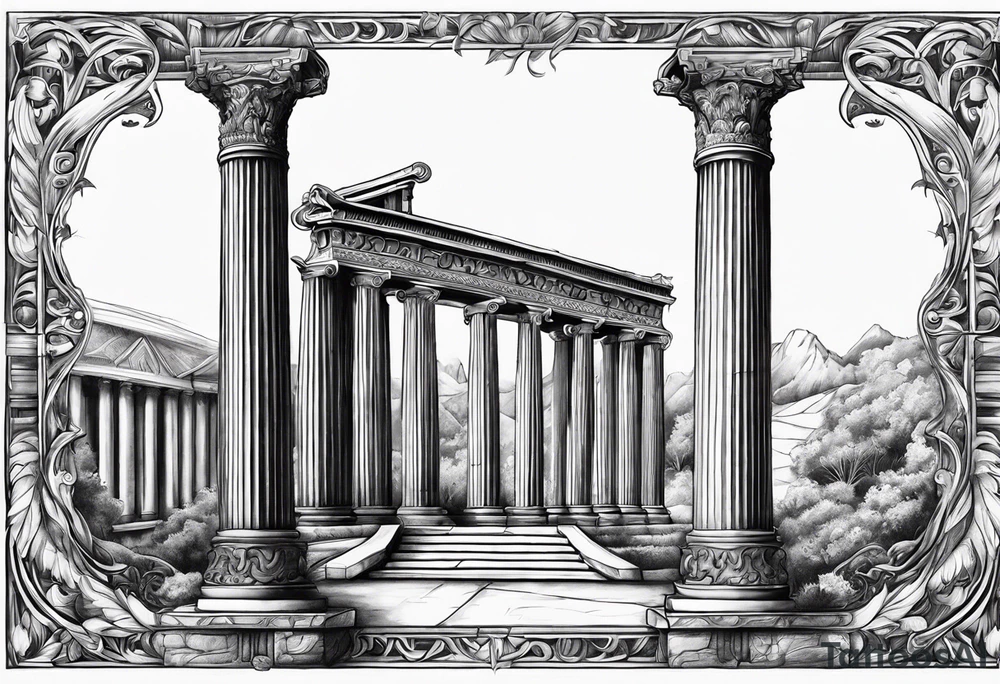 Roman pillars far away tattoo idea