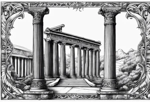 Roman pillars far away tattoo idea