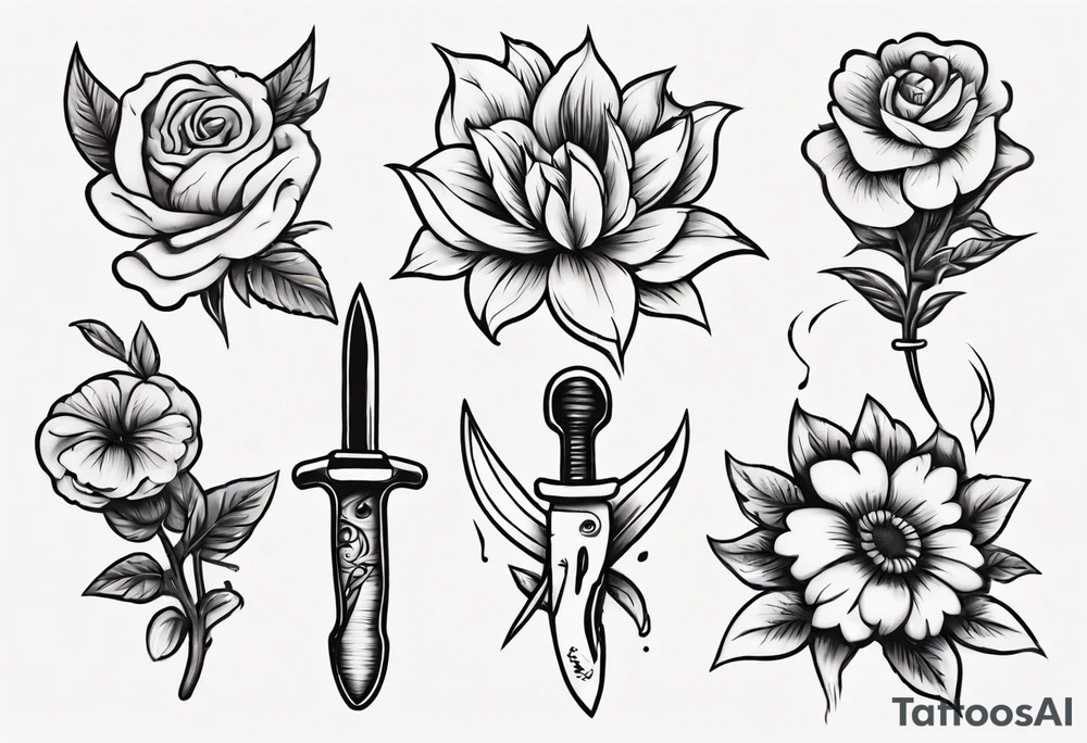 A knife stuck in a flower tattoo idea