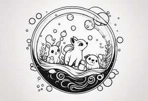 cute animals going up in bubbles tattoo idea