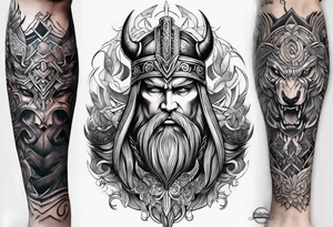 A full leg sleeve based on Norse mythology tattoo idea