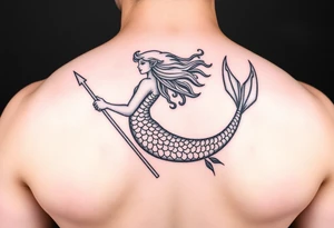 realistic mermaid with trident tattoo idea