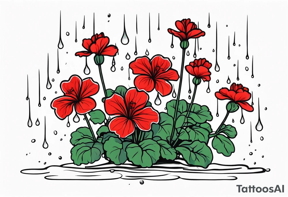 red geraniums with rain drops tattoo idea