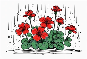 red geraniums with rain drops tattoo idea