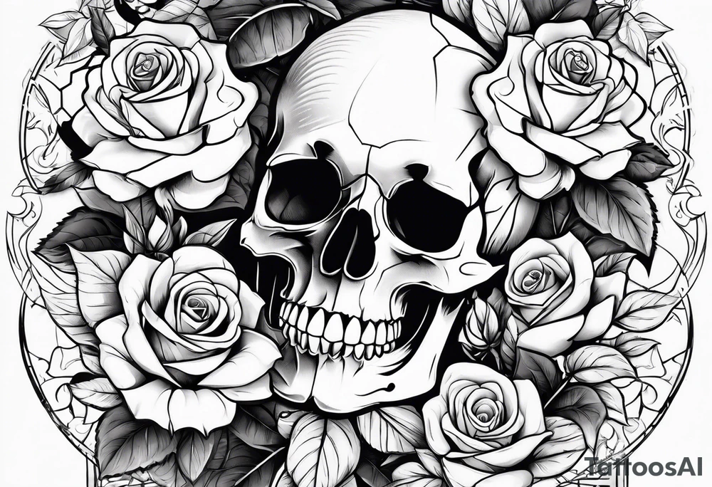 skull and roses tattoo idea