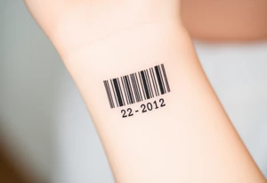minimalist barcode with the couple’s wedding date (22 - 12 - 2012) hidden in the numbers under barcode tattoo idea