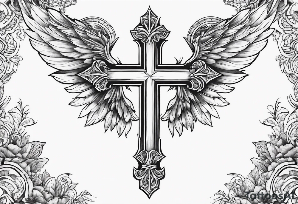christianity cross with wings around it tattoo idea