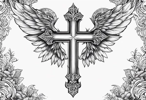 christianity cross with wings around it tattoo idea