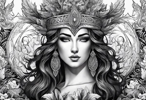 greek god zeus, full sleeve, attractive female face with wolf headress, chemical formula for protein tattoo idea