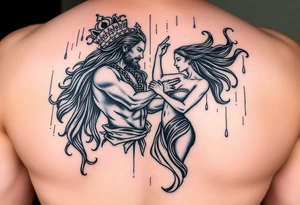 Two beautiful souls a God and a goddess dancing in the rain with pure Bliss depicting the masculinity of the male and erotic female tattoo idea