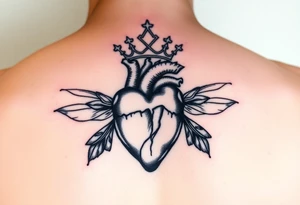 heart with crown and butteflys tattoo idea