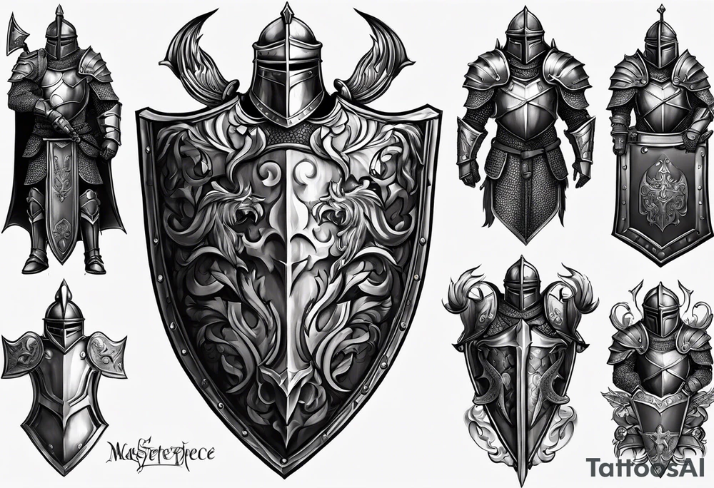 knight heavy armor and shield tattoo idea