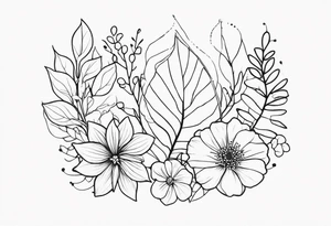 line of leaves and flowers tattoo idea