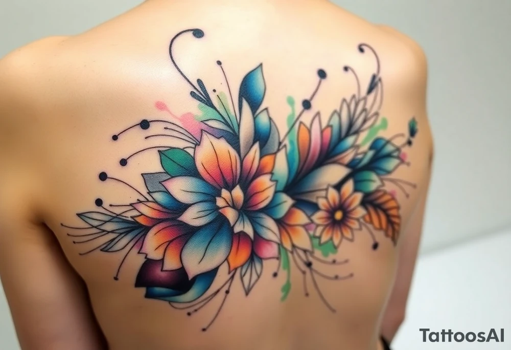 Desenhe uma tatuagem que simbolize força, liberdade e conexão com a multiplicidade da vida, incorporando elementos abstratos e fluidos, com linhas que sugiram movimento e transformação contínua. Evite clichês e busque um design original e significativo. tattoo idea