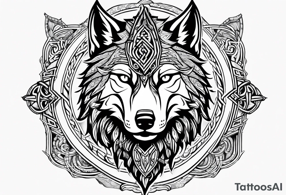 Viking wolf in a Viking style tattoo idea