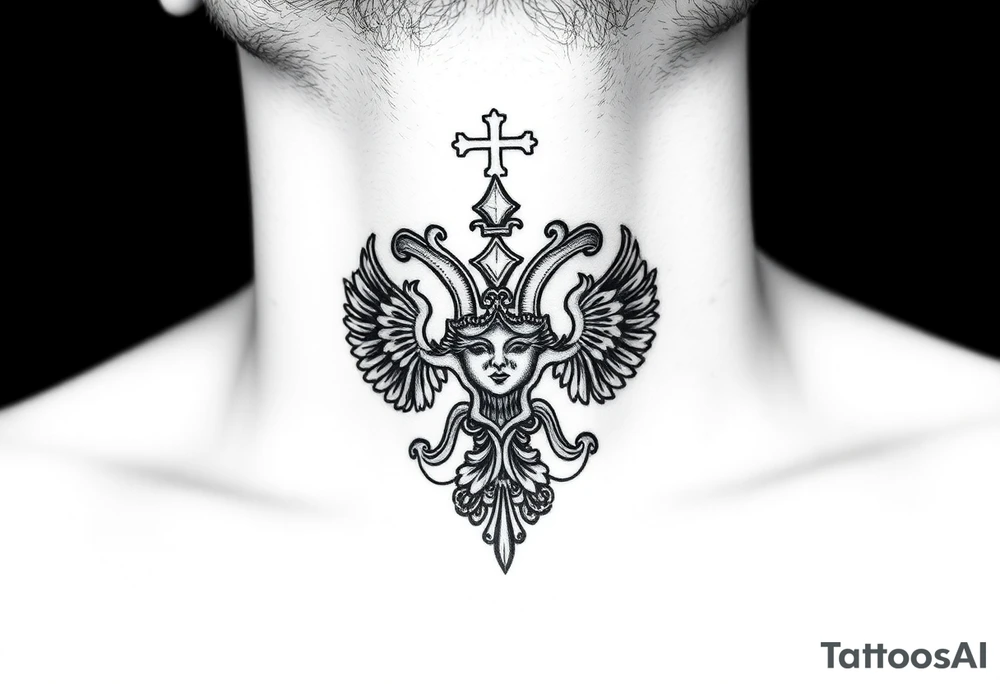 russian christian orthodox military neck design front facing tattoo idea