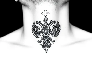 russian christian orthodox military neck design front facing tattoo idea