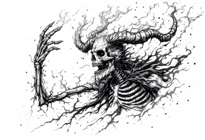 Flaming satan skeleton trying to reach up to heaven tattoo idea