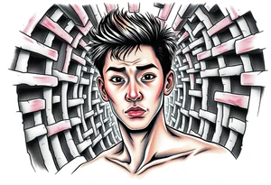 Handsome Asian young guy lost in a scary labyrinth tattoo idea