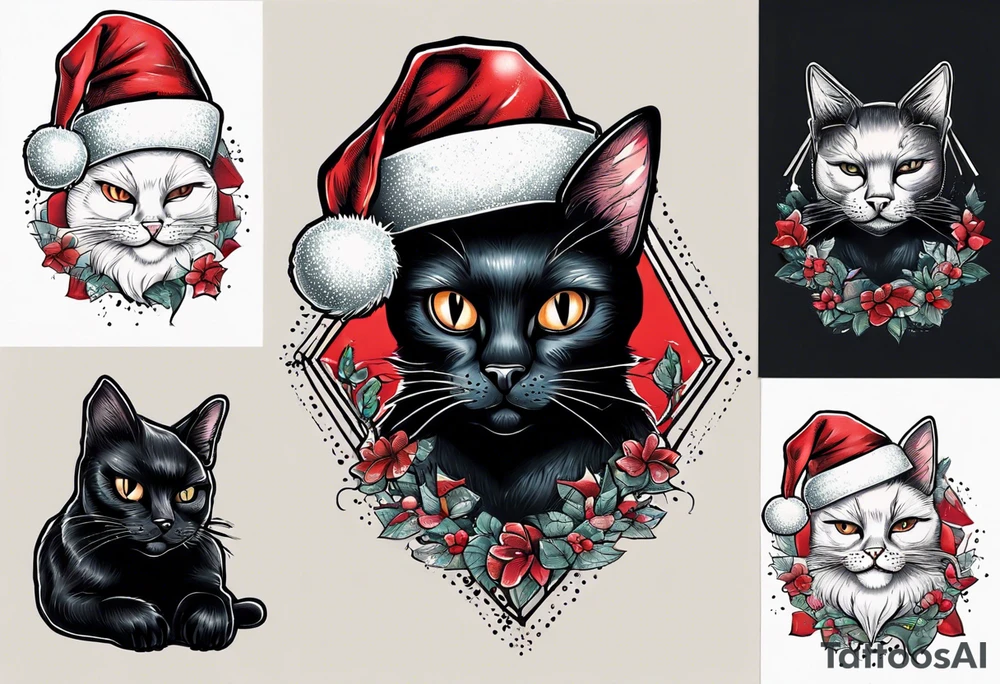 a black cat wearing a santa hat tattoo idea