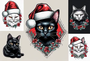 a black cat wearing a santa hat tattoo idea