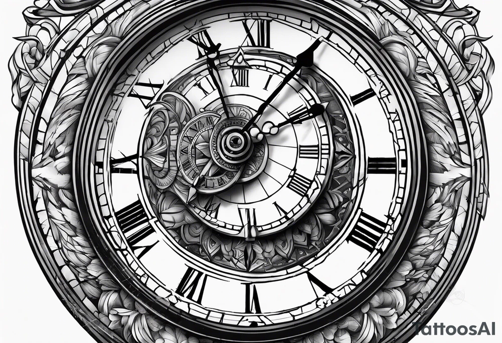 roman numeral clock pointing to the time 10:38am and make it a broken in half clock tattoo idea