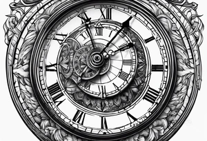 roman numeral clock pointing to the time 10:38am and make it a broken in half clock tattoo idea