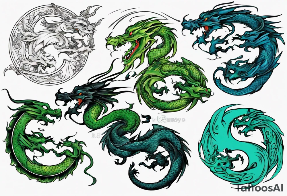 dragon half blue half green ying yang tattoo idea