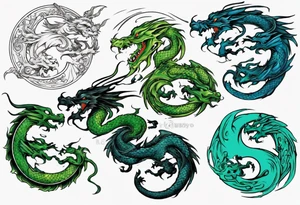 dragon half blue half green ying yang tattoo idea