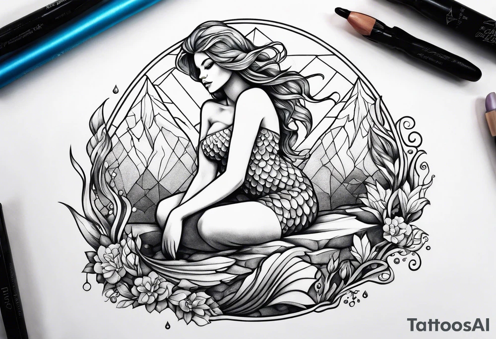 mermaid sitting on a rock tattoo idea