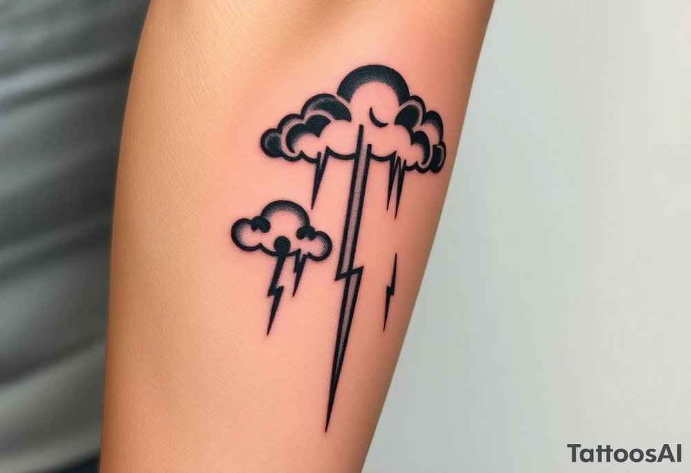 Black storm clouds with rain falling & lightning bolts striking down tattoo idea