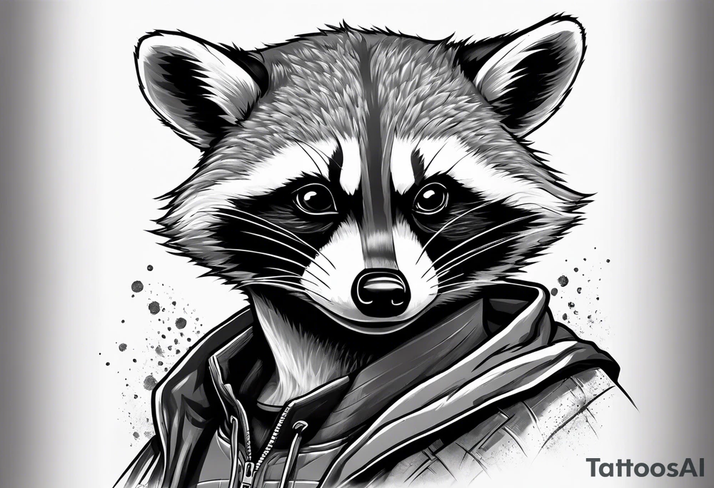 raccoon wearing a Superman hoodie tattoo idea