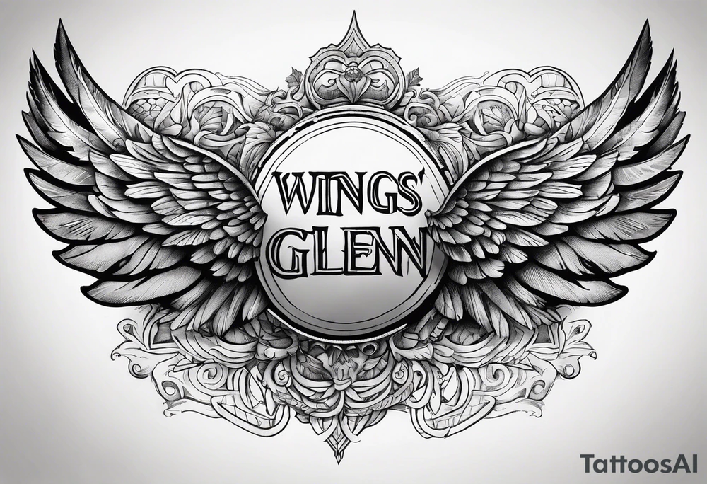 Wings with the word Glenn in the middle tattoo idea
