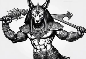 The war between Anubis  and god ra tattoo sleeve design
Building and people pirámides tattoo idea
