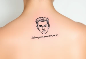 Rick Astley Face and Never Gonna Give You Up text tattoo idea