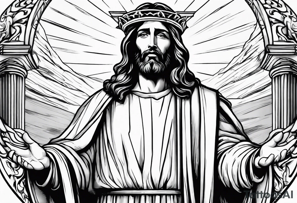 Jesus as a court judge coming down from heaven tattoo idea