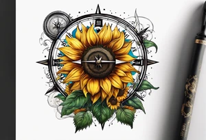 Sunflower next to a compass tattoo idea
