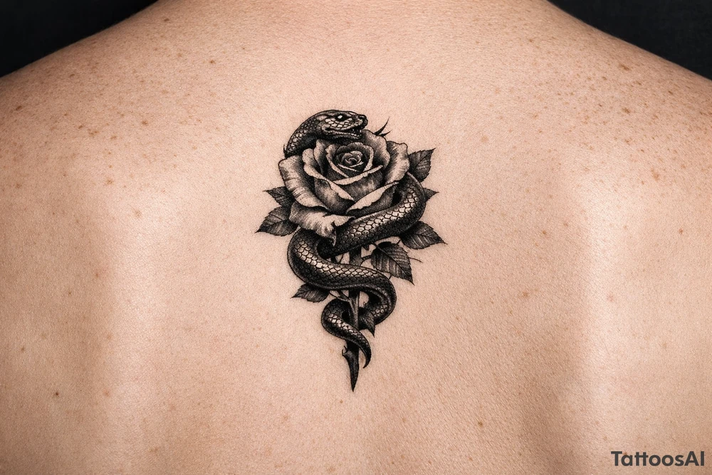 Snake wrapped around rose make it look realistic and hot tattoo idea