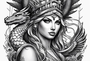 Hot girl as Statue of Liberty with dragon protecting her tattoo idea