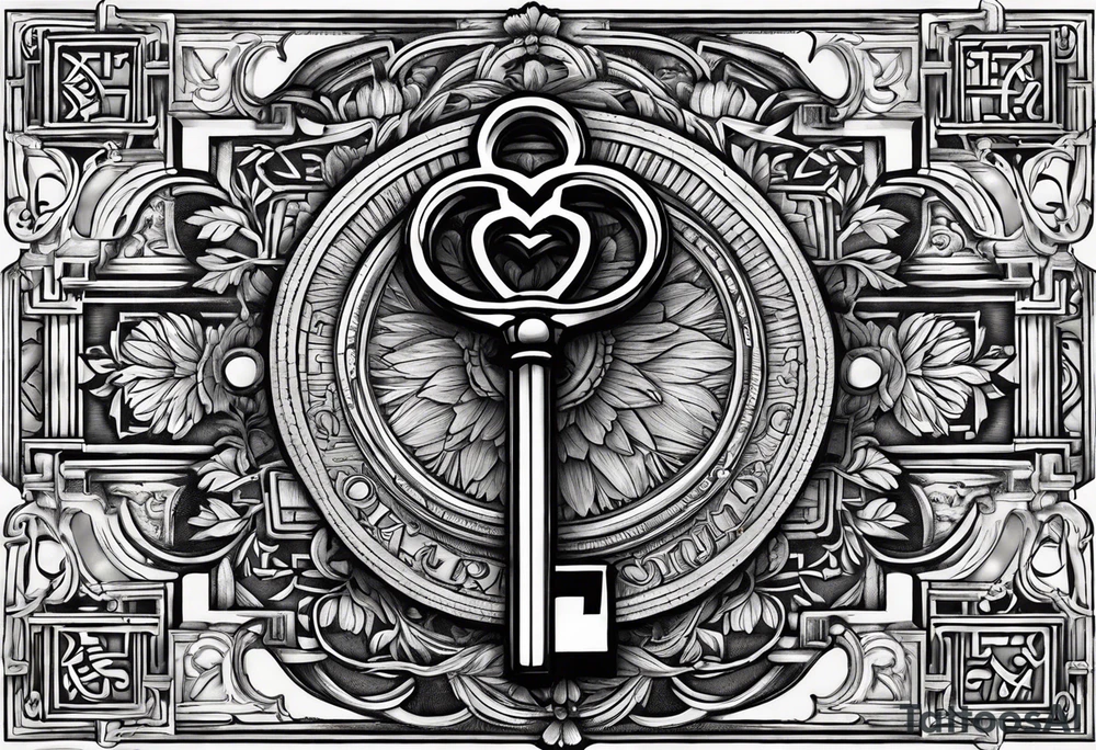 Antique key with alphabet letters as it's teeth tattoo idea Antique key with alphabet letters as it's teeth tattoo idea
