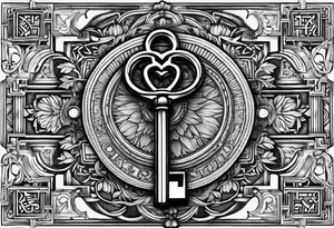Antique key with alphabet letters as it's teeth tattoo idea