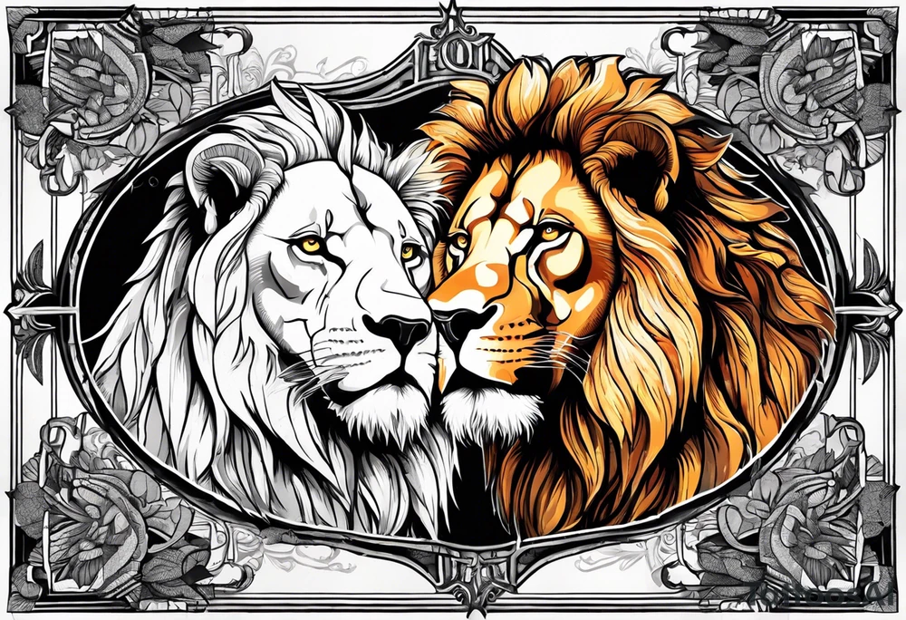 Lion and lioness thats has august 17 & 18 written on it tattoo idea