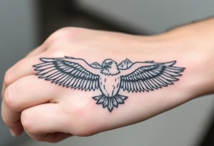 majestic eagle spreading wings against mountain peaks tattoo idea