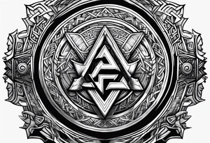 Valhalla shield sword axe Valknut fire armour tattoo idea